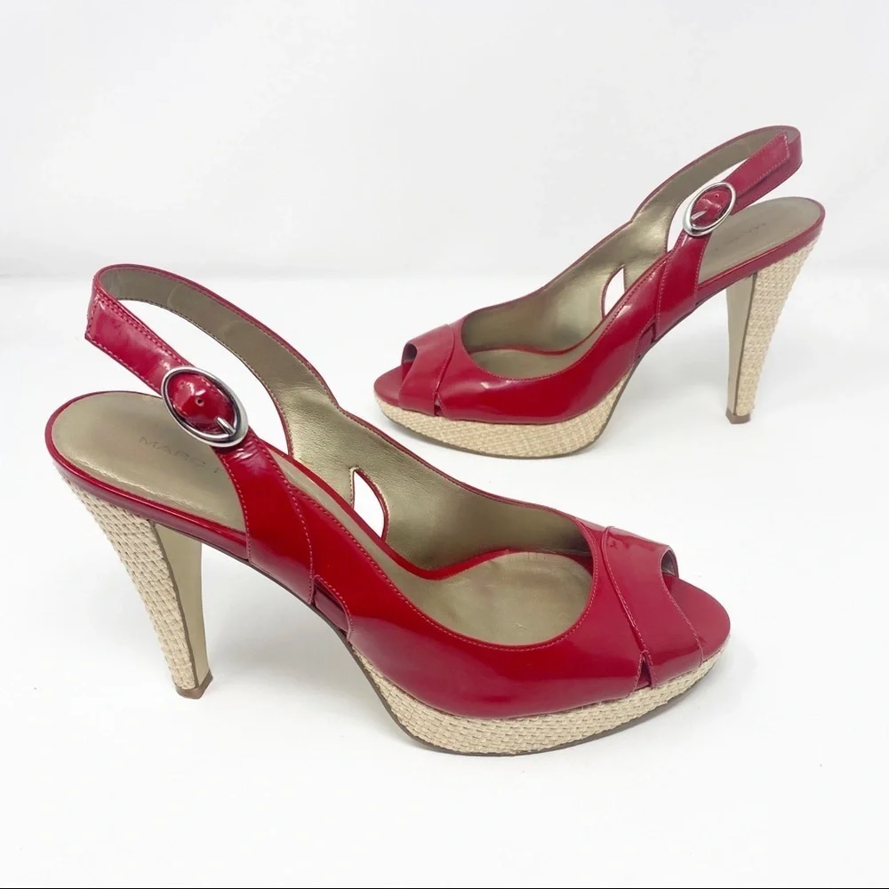 MARC FISHER Open Toe Patent Leather Platforms 8